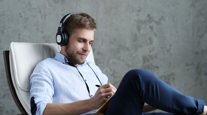 handsome man listening music